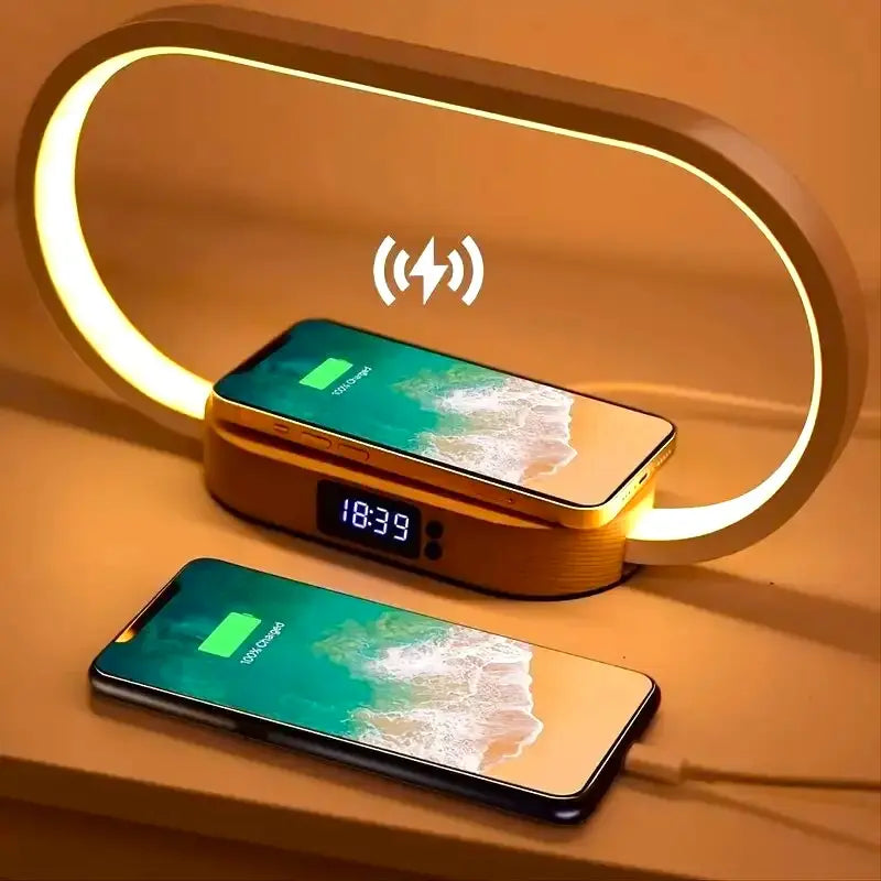 Wireless Charging Touch Table Lamp Bedside Clock and USB Port